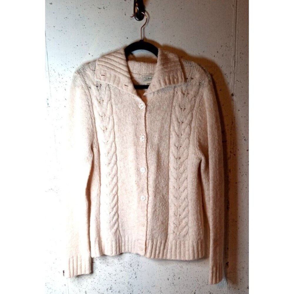 VTG. LL Bean Womens Sweater Cardigan Button Down Cream Collared Sz M